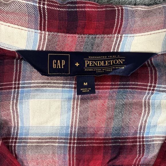Gap Pendleton Plaid Shirtdress Size Medium Red Long Sleeve Belted Pocket Holiday - Picture 3 of 5